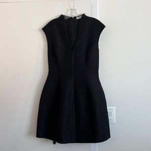 Halston Classic Cap Sleeve V Neck Black Dress